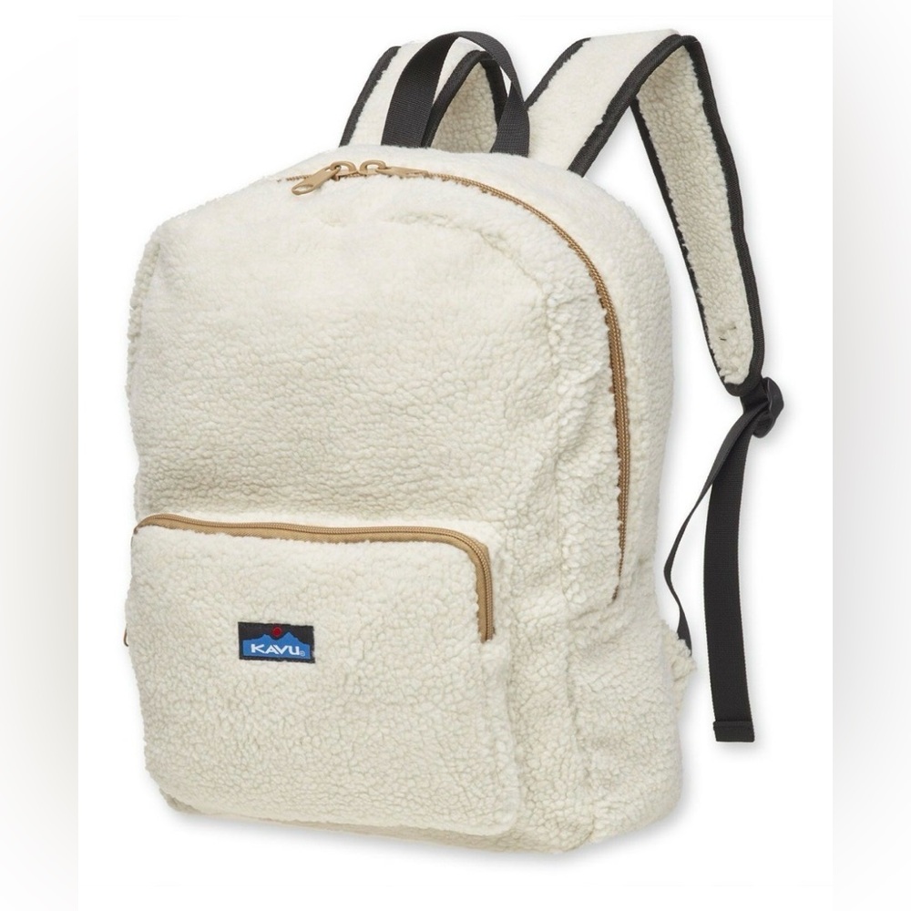 EUC Kavu Fleece Backpack Furry Sherpa Bag Birch Ivory Padded Straps